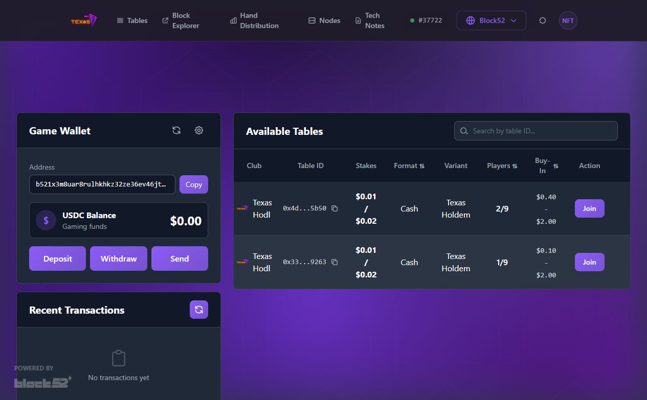 Live wallet and table lobby