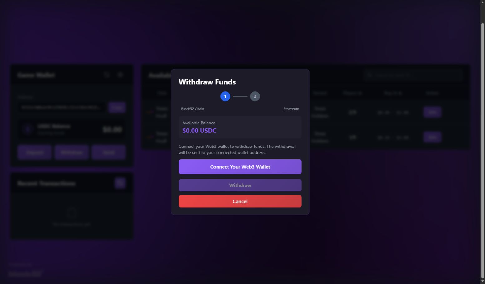 Texas HODL withdrawal modal